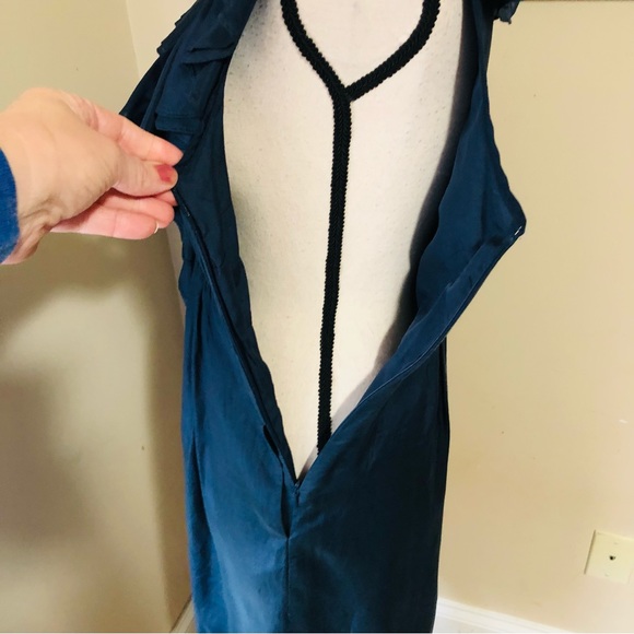 J. Crew Silk Navy Ruffled Dress Knee Length - Picture 6 of 9